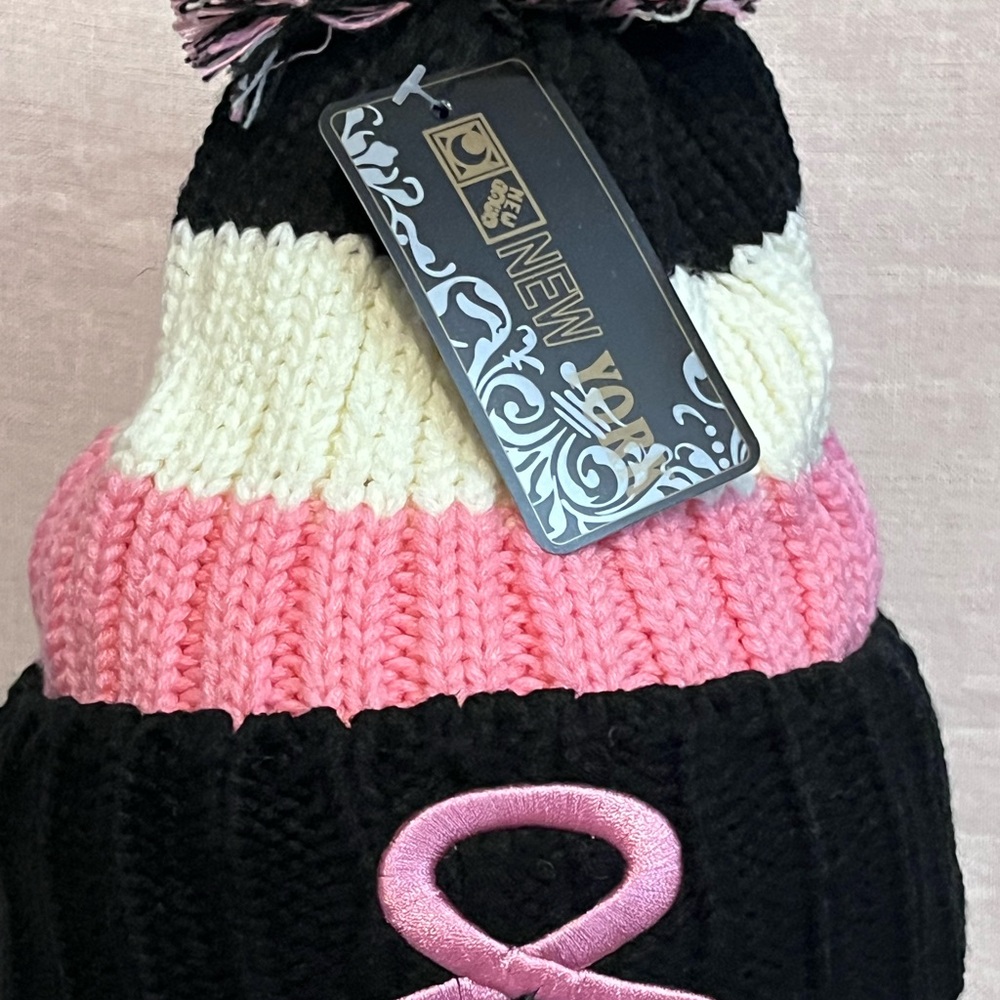 Breast Cancer Awareness Knitted Beanie. - Picture 2 of 5